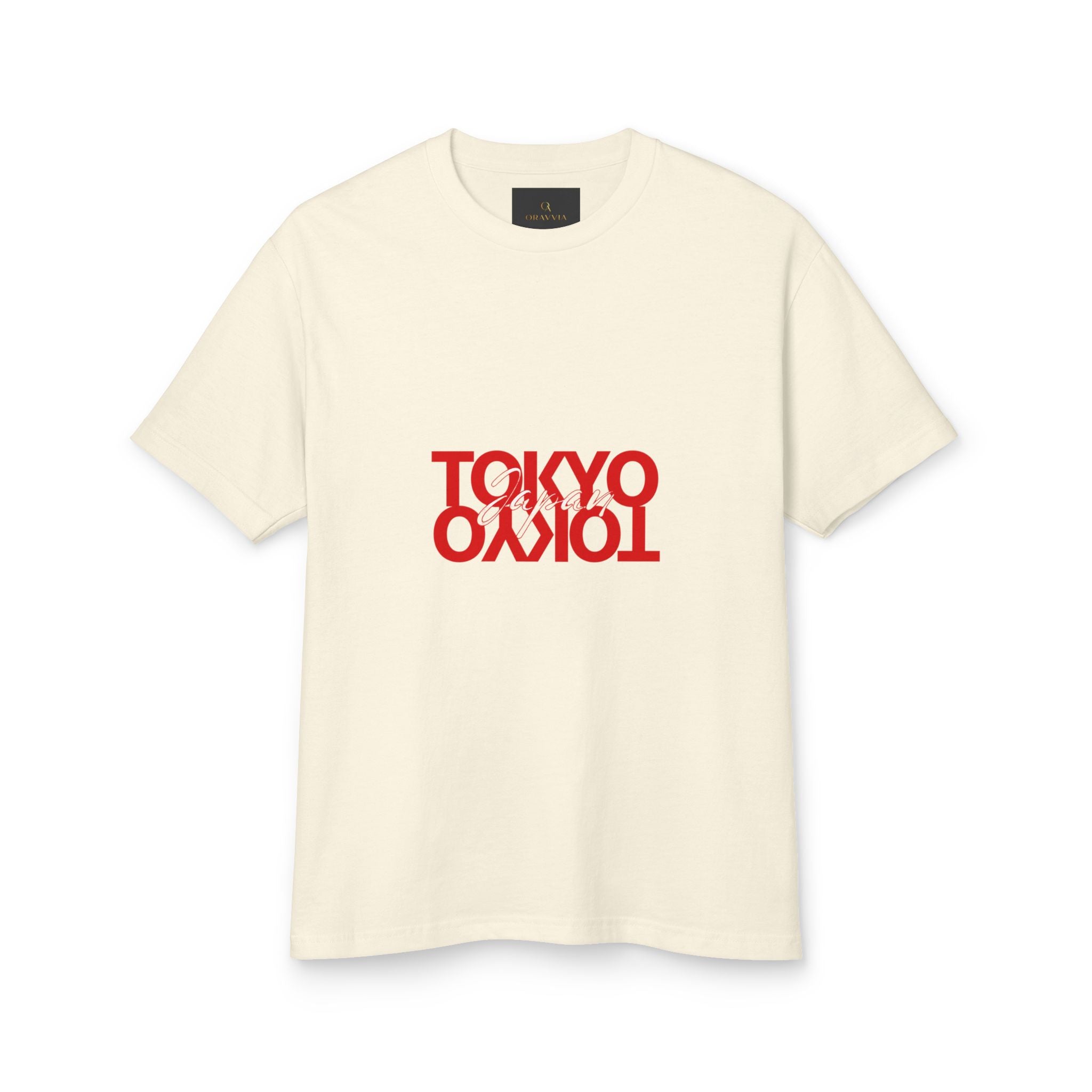 Tokyo Mirror Tee — Cream Cotton T-Shirt with Red Reversed 'TOKYO' Design
