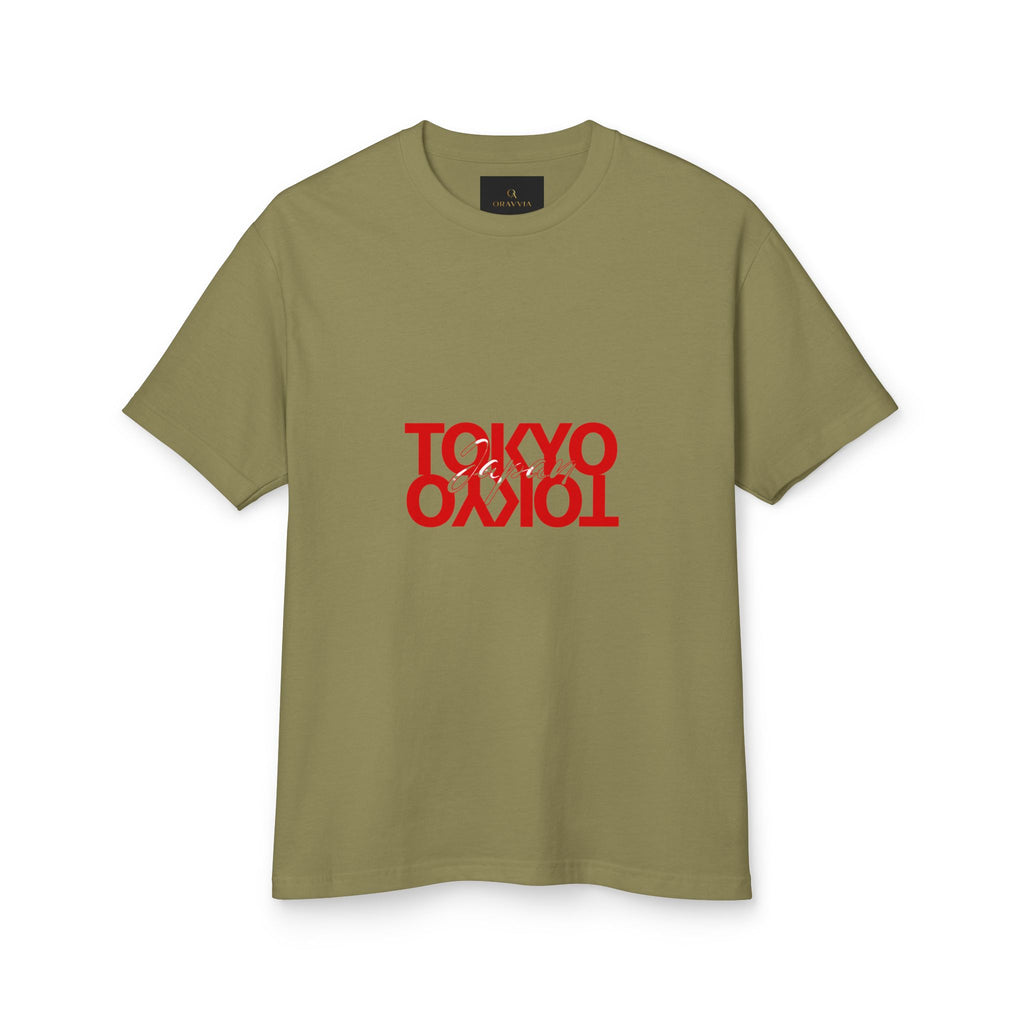 Tokyo Mirror Tee — Cream Cotton T-Shirt with Red Reversed 'TOKYO' Design