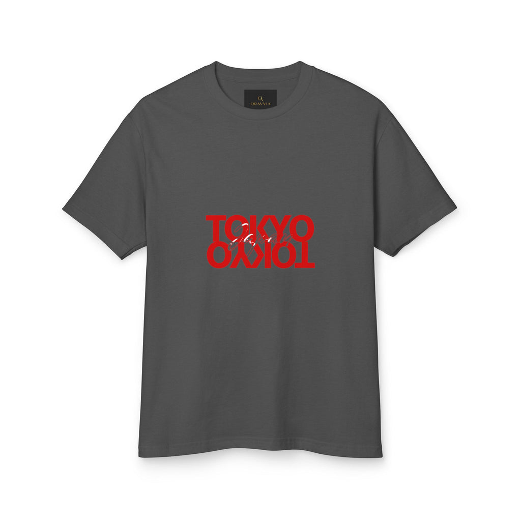 Tokyo Mirror Tee — Cream Cotton T-Shirt with Red Reversed 'TOKYO' Design