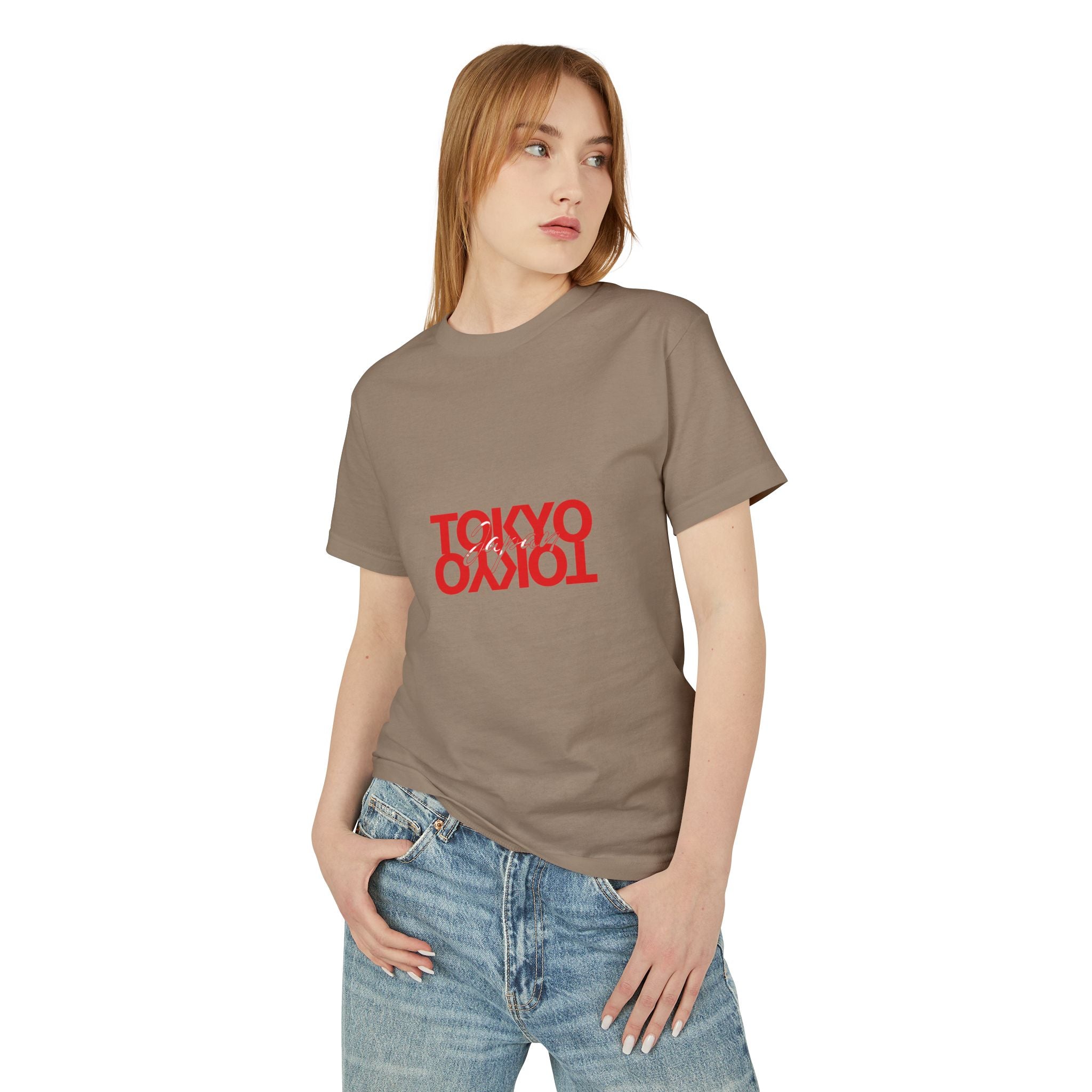 Tokyo Mirror Tee — Cream Cotton T-Shirt with Red Reversed 'TOKYO' Design