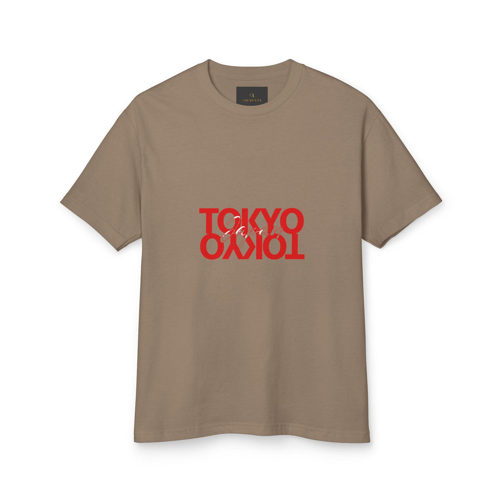 Tokyo Mirror Tee — Cream Cotton T-Shirt with Red Reversed 'TOKYO' Design