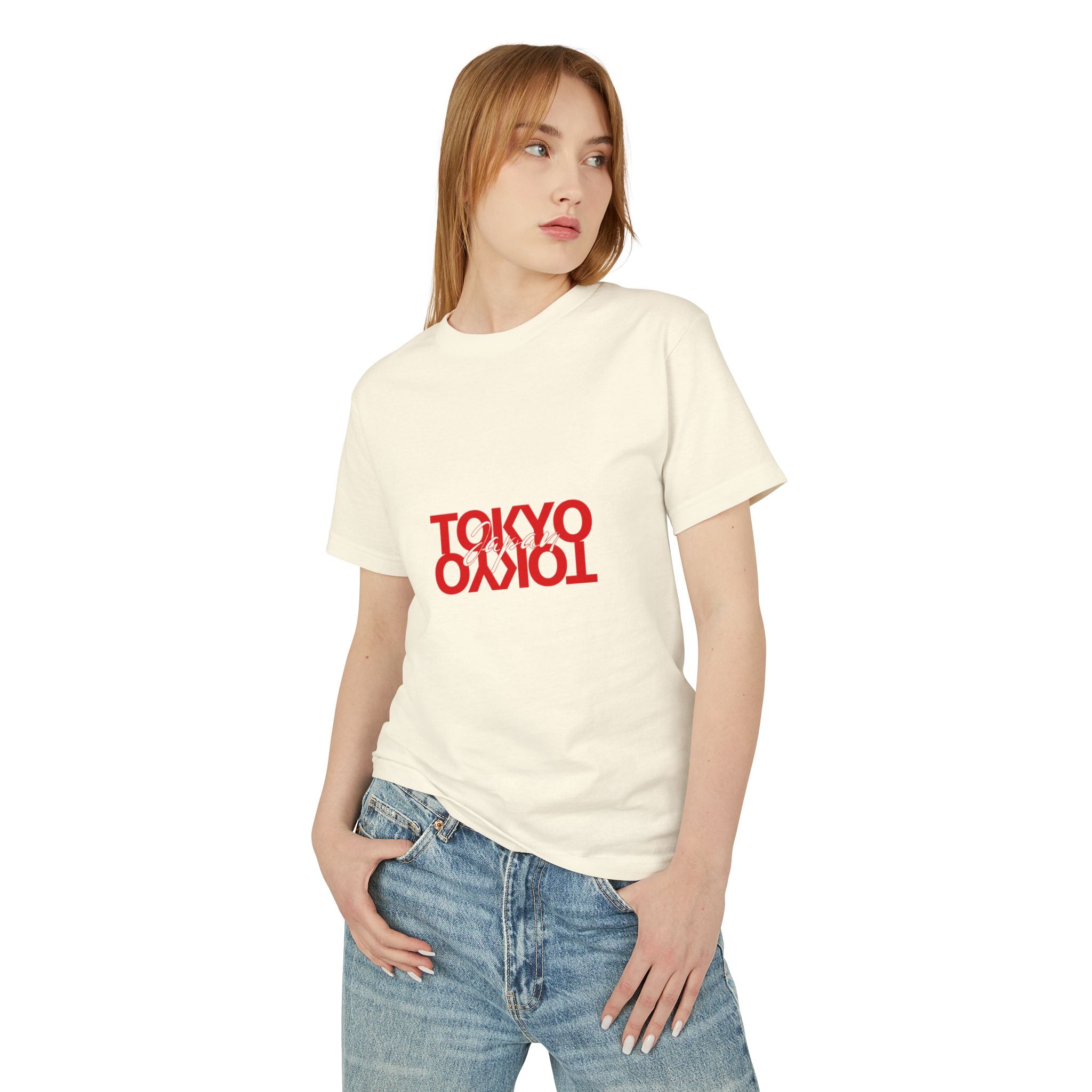 Tokyo Mirror Tee — Cream Cotton T-Shirt with Red Reversed 'TOKYO' Design